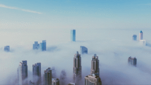 The New York skyline covered in clouds