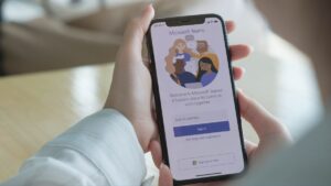 mobile phone with Microsoft teams interface