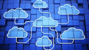 cloud icons connected by glowing lines