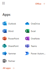 SharePoint in Office portal menu