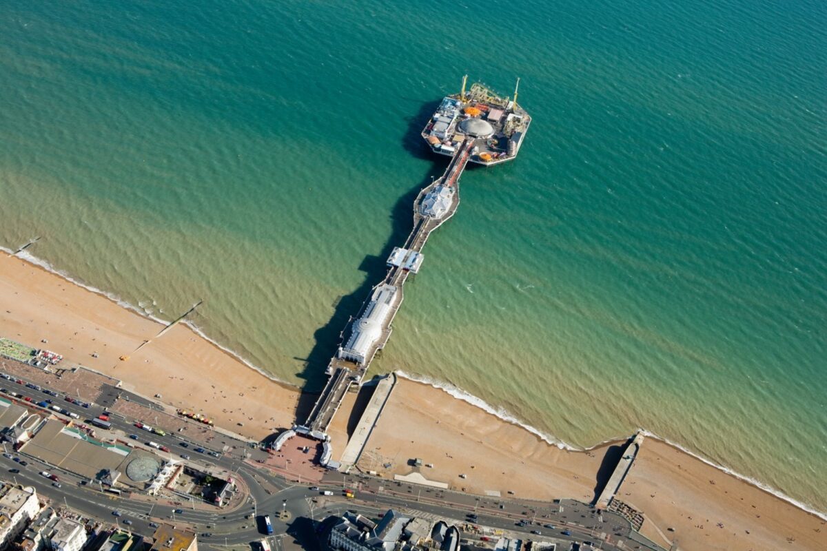 aerial view of brighton pier