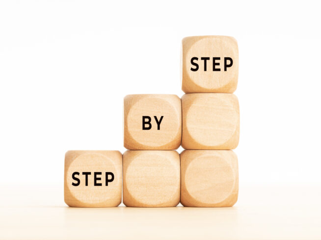 three steps made of wooden blocks