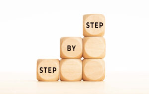 three steps made of wooden blocks